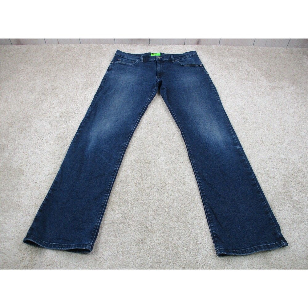 Mott & Bow Jeans Mens 36 Blue Staple Straight Fit Dark Wash Stretch Denim 36x32